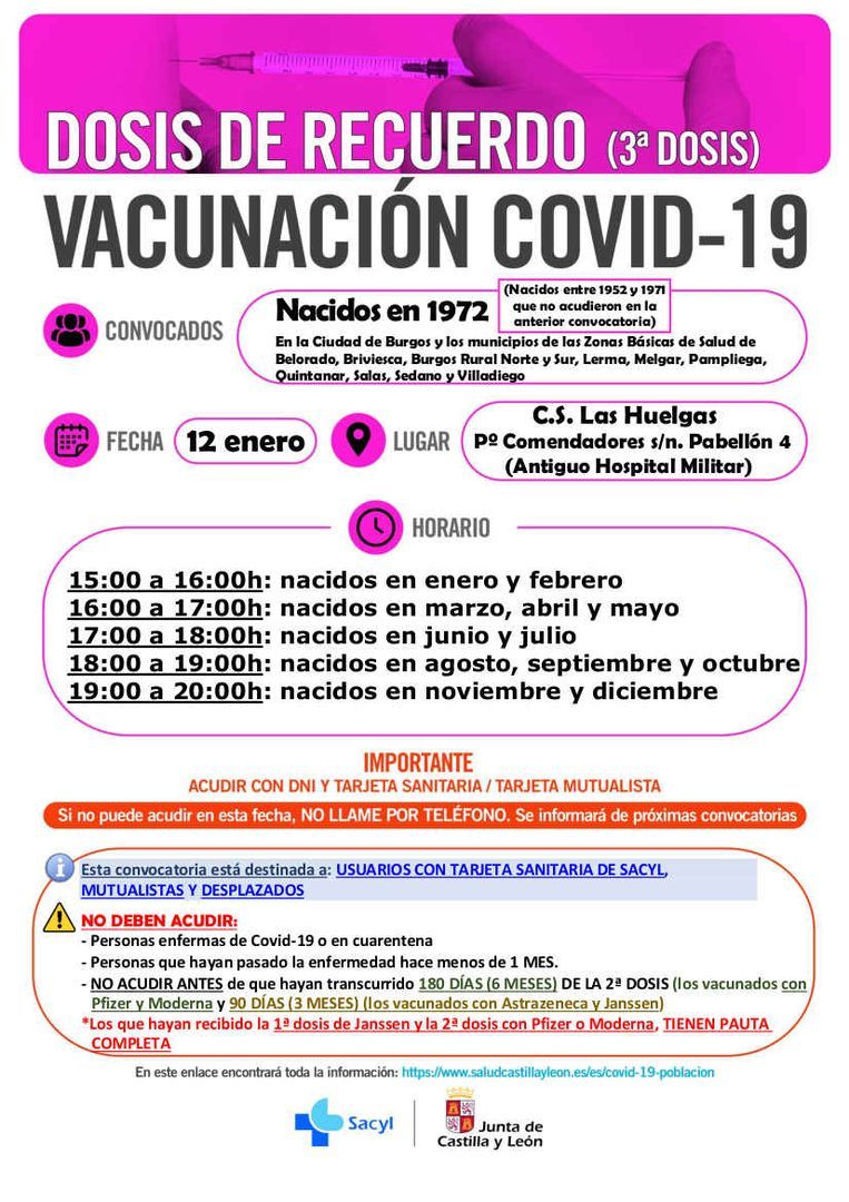 VACUNACIÓN TERCERAS DOSIS - Nacidos en 1970, 1971 y 1972