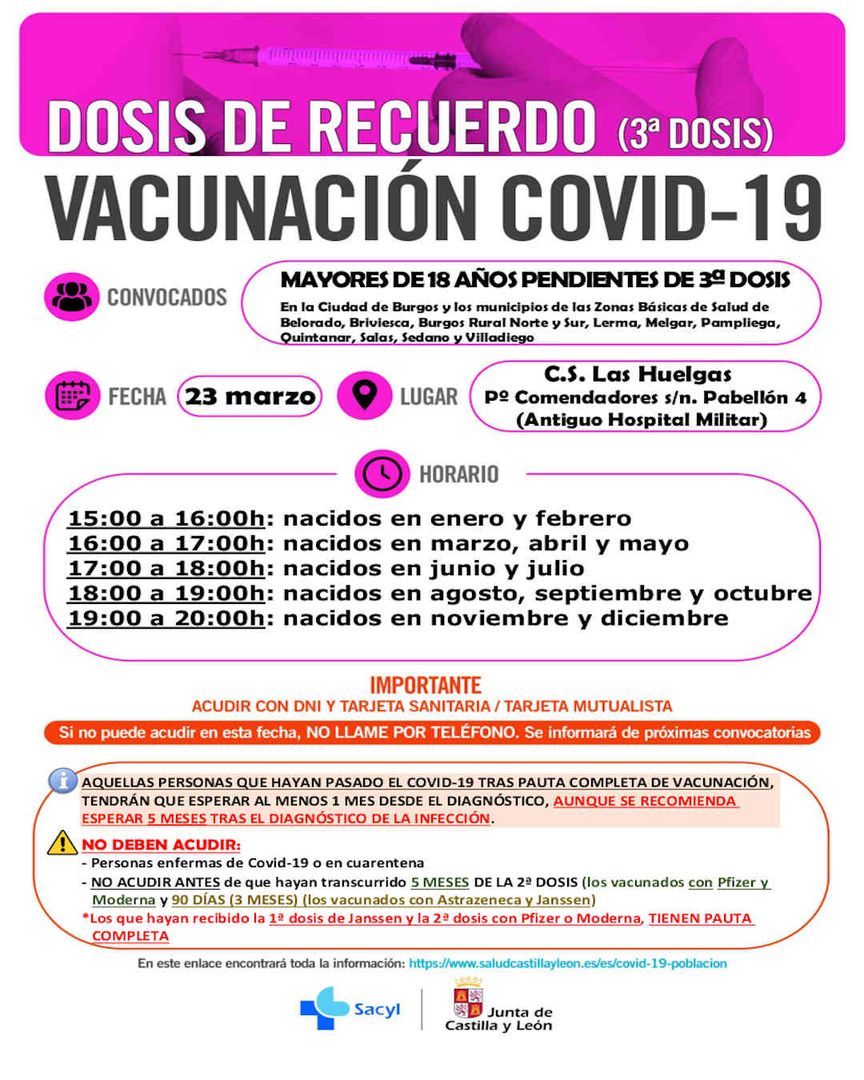 VACUNACIÓN 3ª DOSIS - Mayores de 18 años pendientes de 3ª Dosis