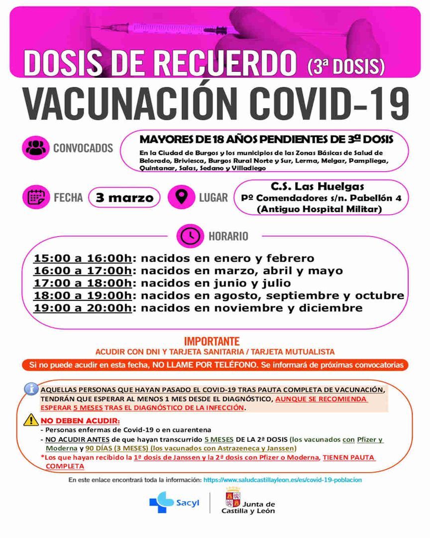 VACUNACIÓN 3ª DOSIS - Mayores de 18 años pendientes de 3ª Dosis